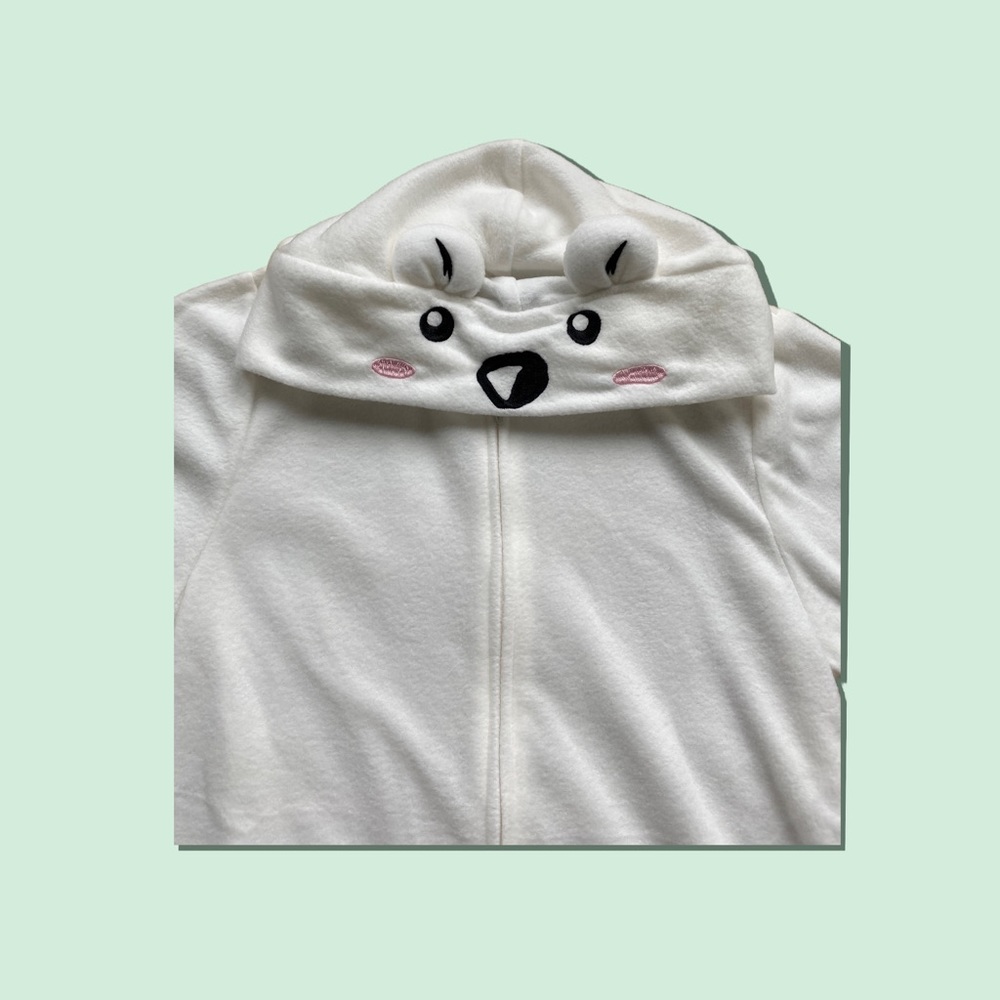 CUDDL DUDS Girl’s White Bear Hoodie One Piece Pajamas. Size: S (6/6X) - Picture 4 of 7